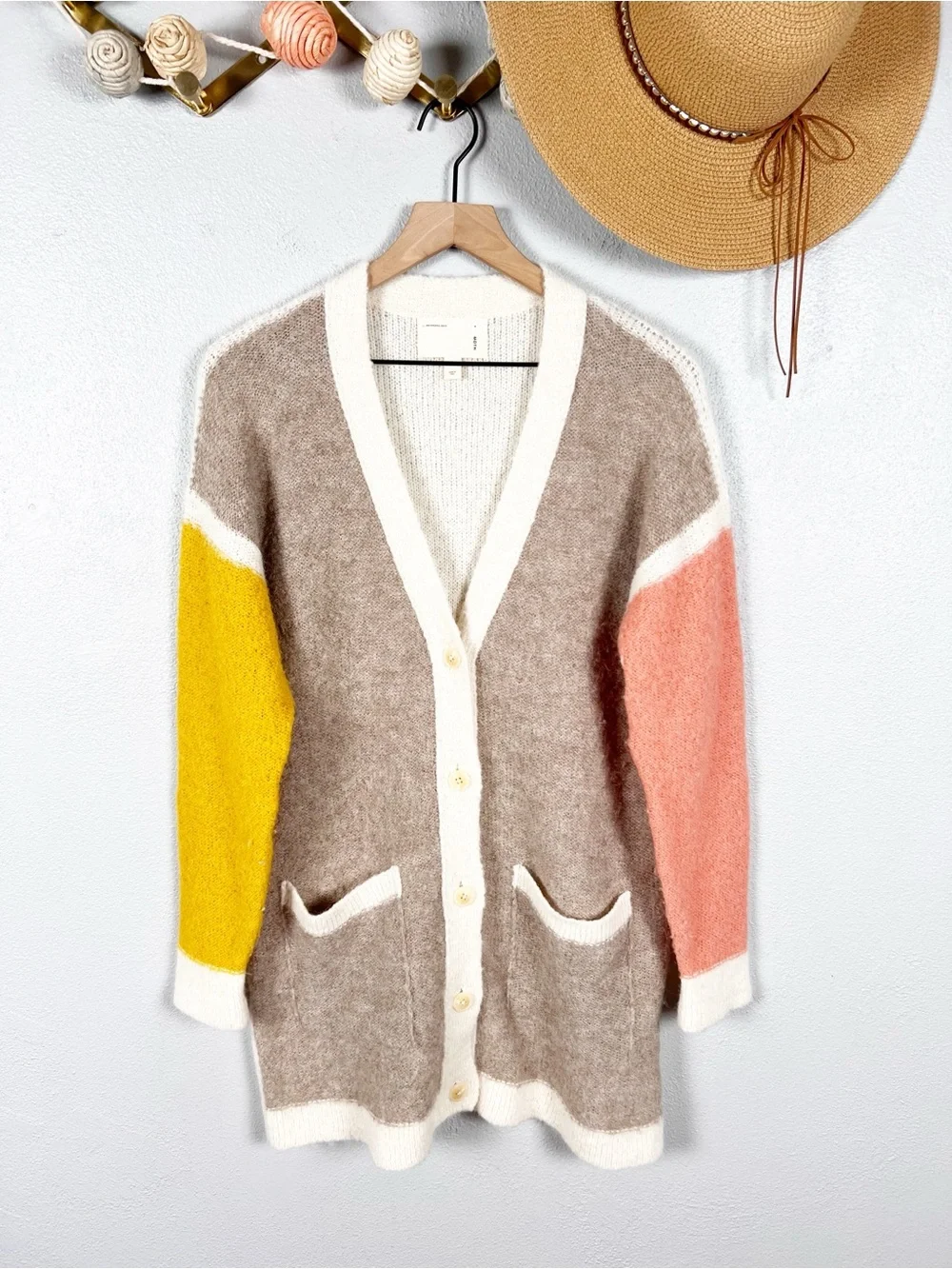 Anthropologie Moth Colwood Colorblock Alpaca Cardigan Sweater Size Medium